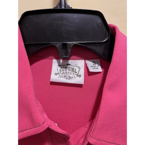Cowgirl Justice Womens Size Small Duster Jacket Rodeo Pink Snap Button Up - Picture 2 of 8